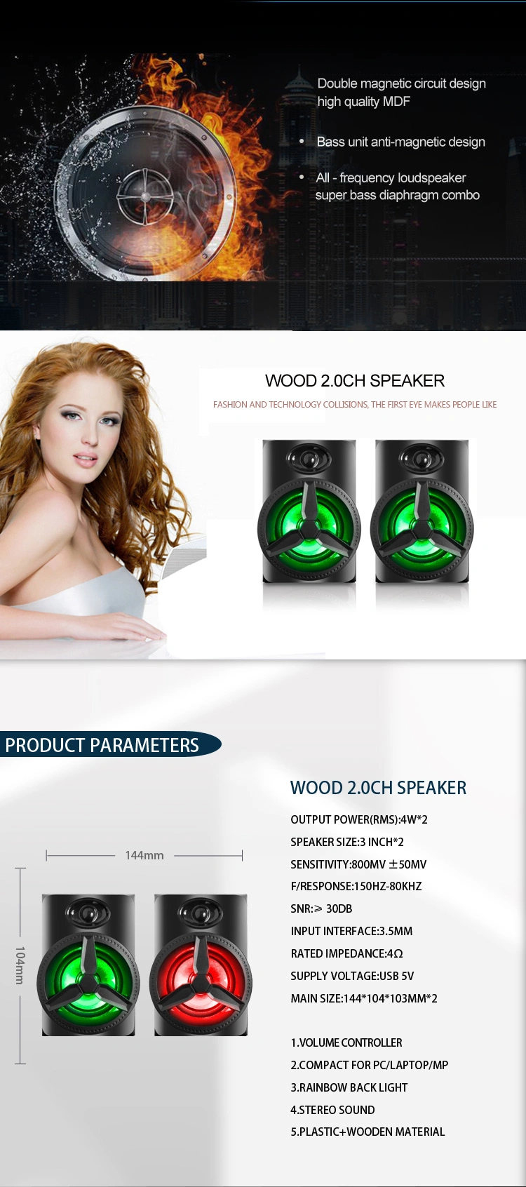 Profession Speaker Wholesale RGB Gaming Speaker Compact for PC Midrange Satellite Speakers